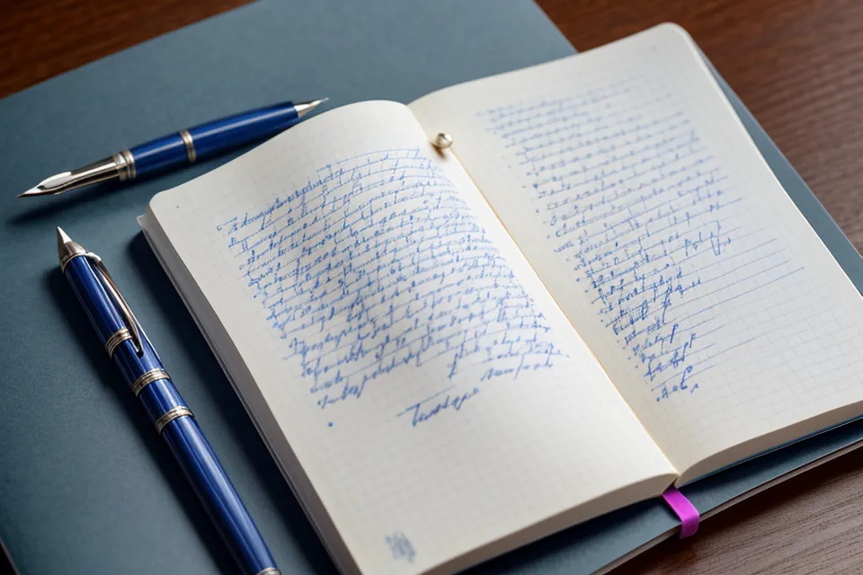 Detailaufnahme eines Notizbuchs mit Zeitstempeln und handschriftlichen Notizen zur Videoanalyse.