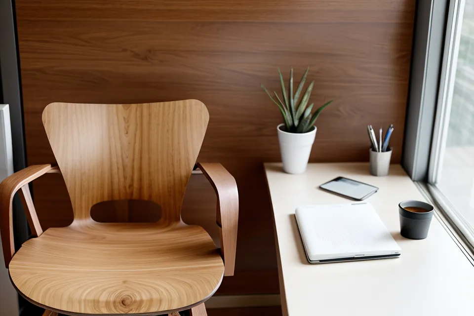 Einfacher Arbeitsplatz für langes Sitzen und Quellenstudium in einer Etagenwohnung.
