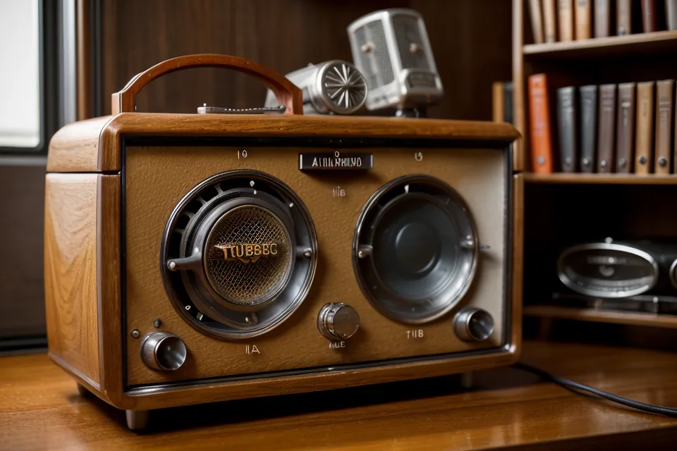 Ein altes Röhrenradio steht neben geschichtswissenschaftlichen Büchern im Regal.