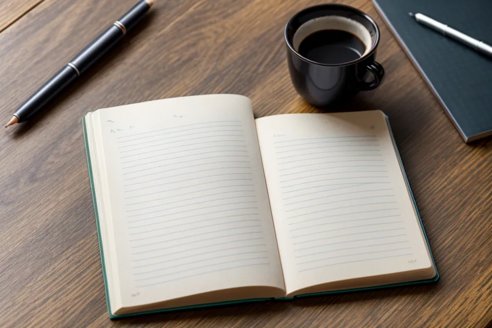 Nahaufnahme eines Notizbuchs mit handschriftlichen Zeitstempeln und Notizen zum Kursmaterial.