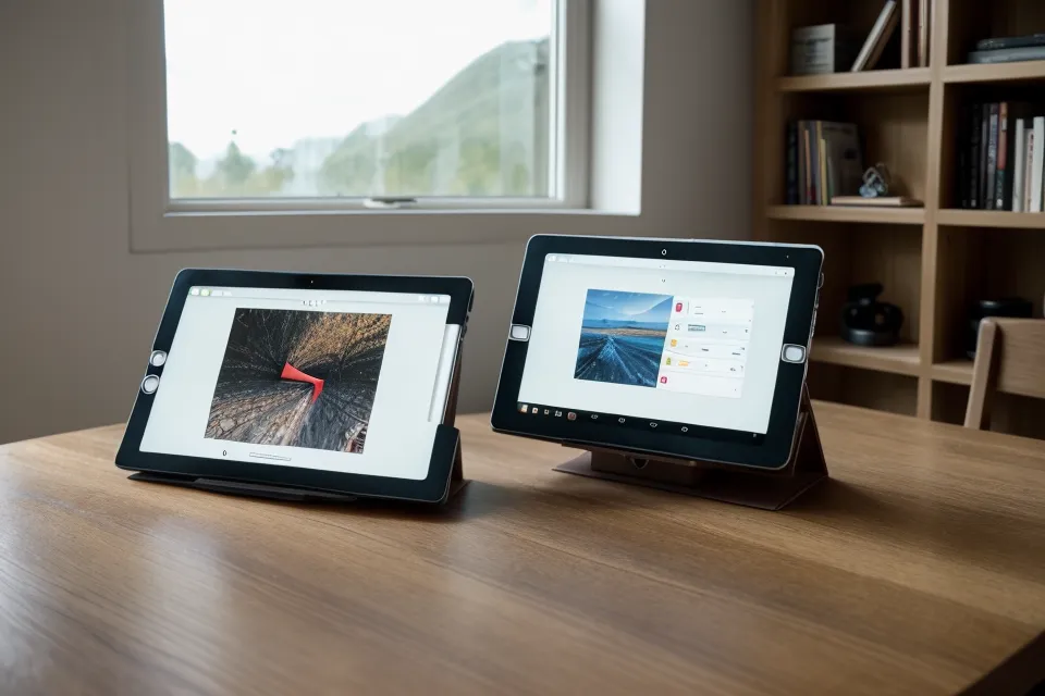 Tablet mit RaGarve-Videokurs neben historischen Büchern zur Recherche im Bewusstseins-Archiv