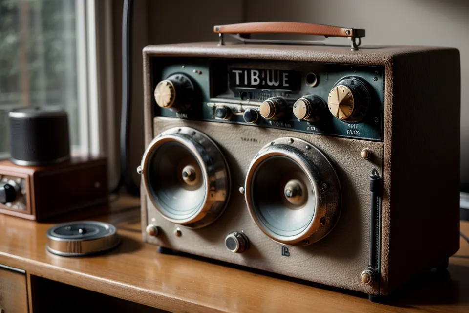 Altes Röhrenradio neben einem Stapel vollgeschriebener Notizbücher zum lebenslangen Zugang des Ra-Garve-Video-Archivs