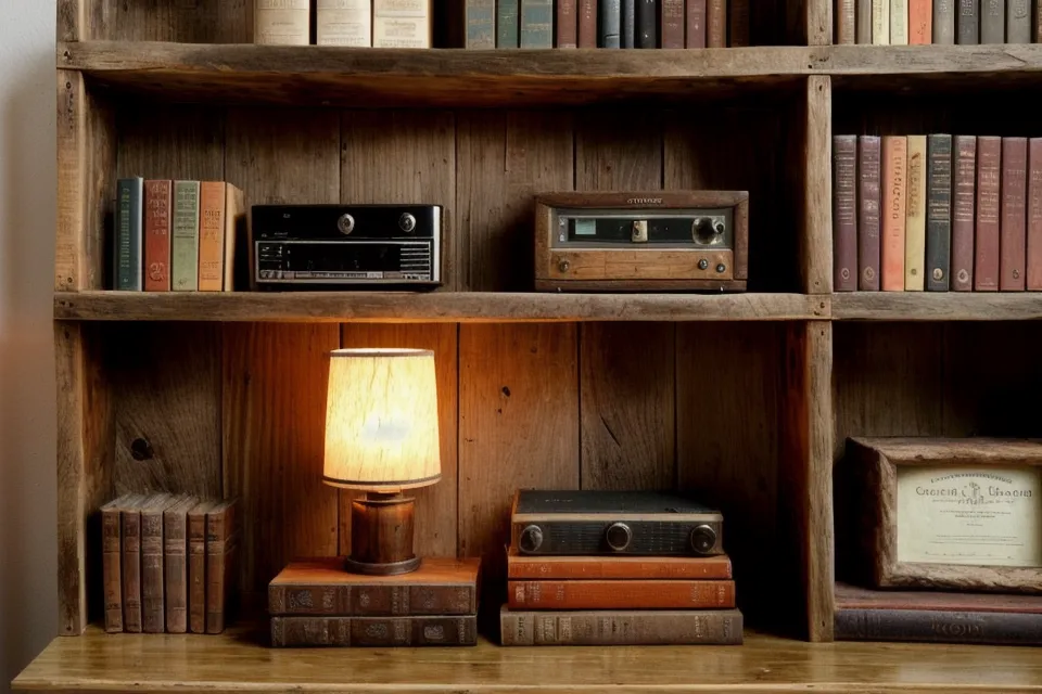 Regal mit alten Geschichtsbüchern und einem Röhrenradio – Sinnbild für die Recherchearbeit zur Ra-Garve-Kursanalyse für Senioren