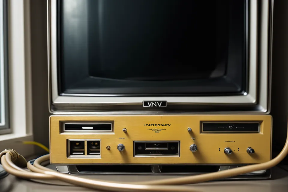 Gelbes LAN-Kabel an der Rückseite eines Smart TVs für stabiles Video-Archiv-Streaming der Verborgenen Weltgeschichte.