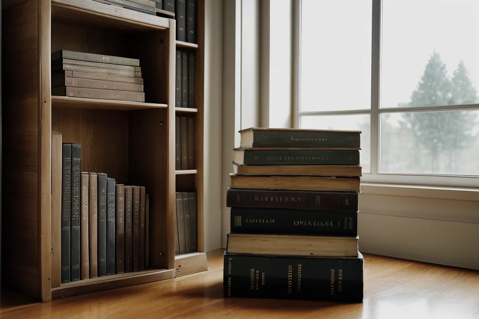 Bücherregal mit Archiven und ein Laptop, der ein Modul der Verborgenen Weltgeschichte zeigt.