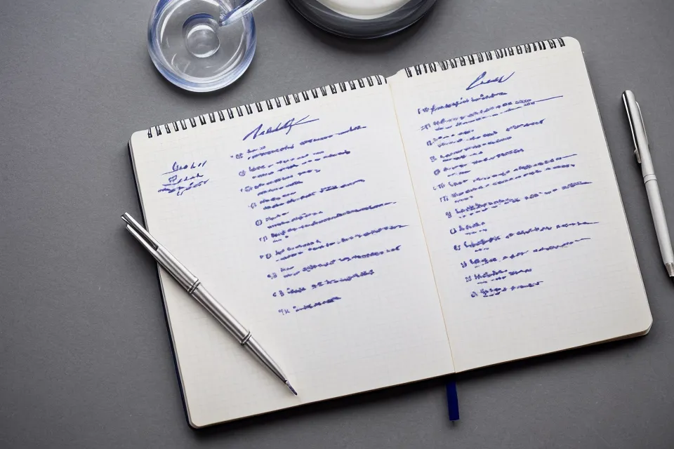 Notizbuch mit Zeitstempel-Notation für die Quellenarbeit am Videostudium der Verborgenen Weltgeschichte